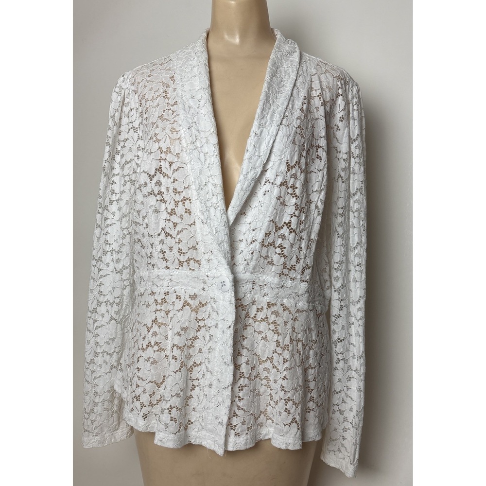 Cato Top Womens XL sheer floral White All Over Lace One Button Coquette Feminine